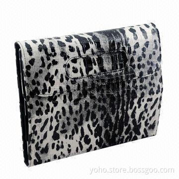Hand Leather Cover for New iPad, Stand, Handbag, Decoration, Leopard Grain with Top Grade Magnetic